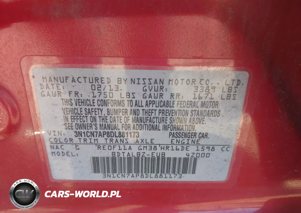 2013 Nissan Versa 1.6 Sv VIN:3N1CN7AP8DL881173 - 9