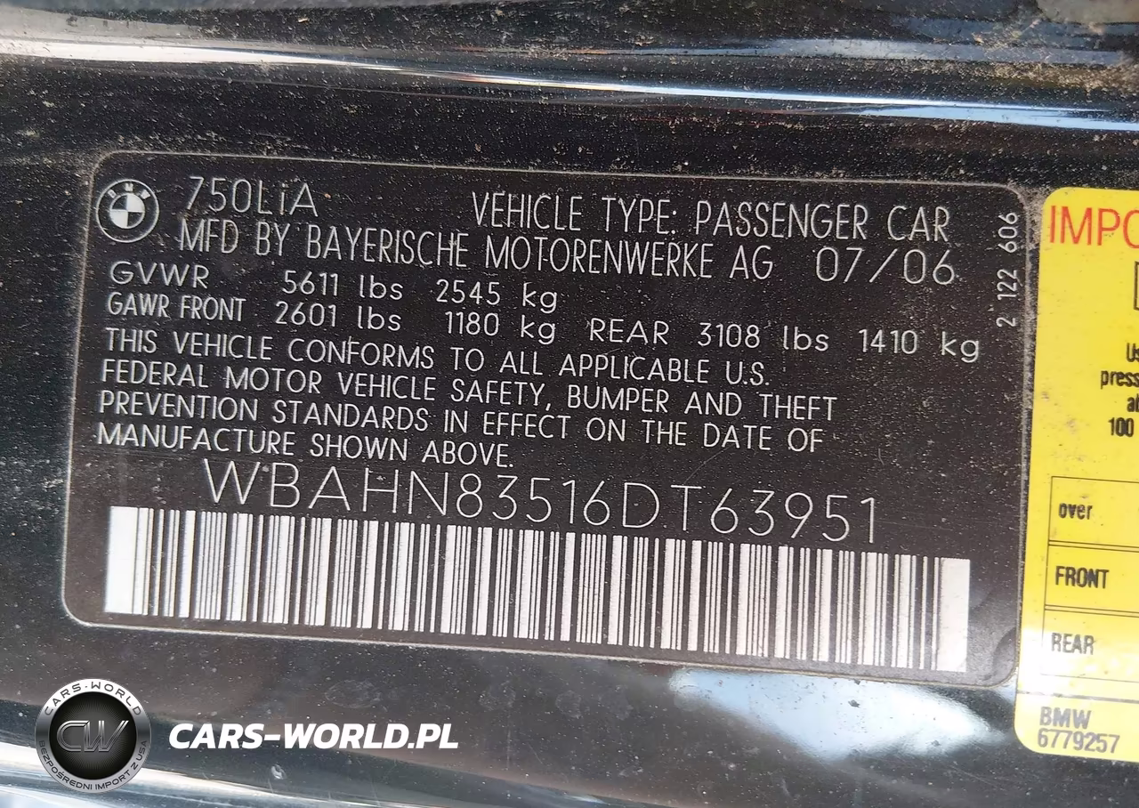 2006 BMW 750Li VIN:WBAHN83516DT63951 - 9
