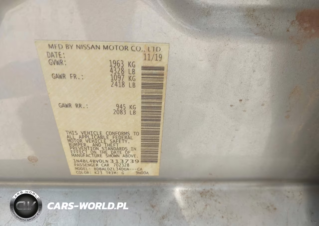 2020 Nissan Altima S Fwd VIN:1N4BL4BV0LN313739 - 9
