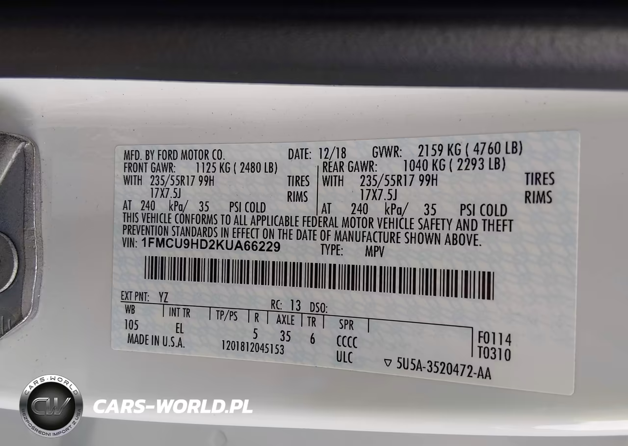 2019 Ford Escape VIN:1FMCU9HD2KUA66229 - 9