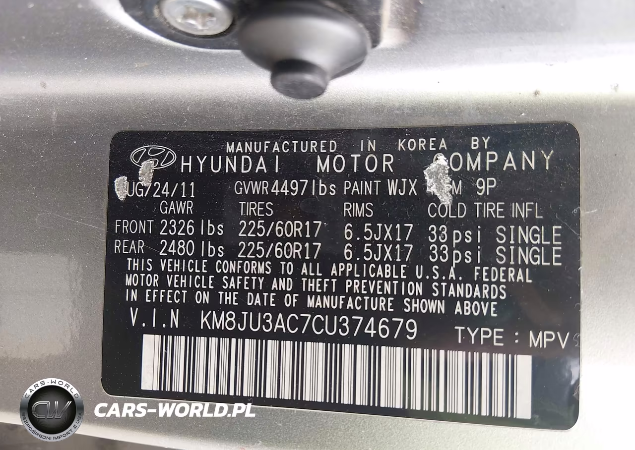 2012 Hyundai Tucson Gls VIN:KM8JU3AC7CU374679 - 9