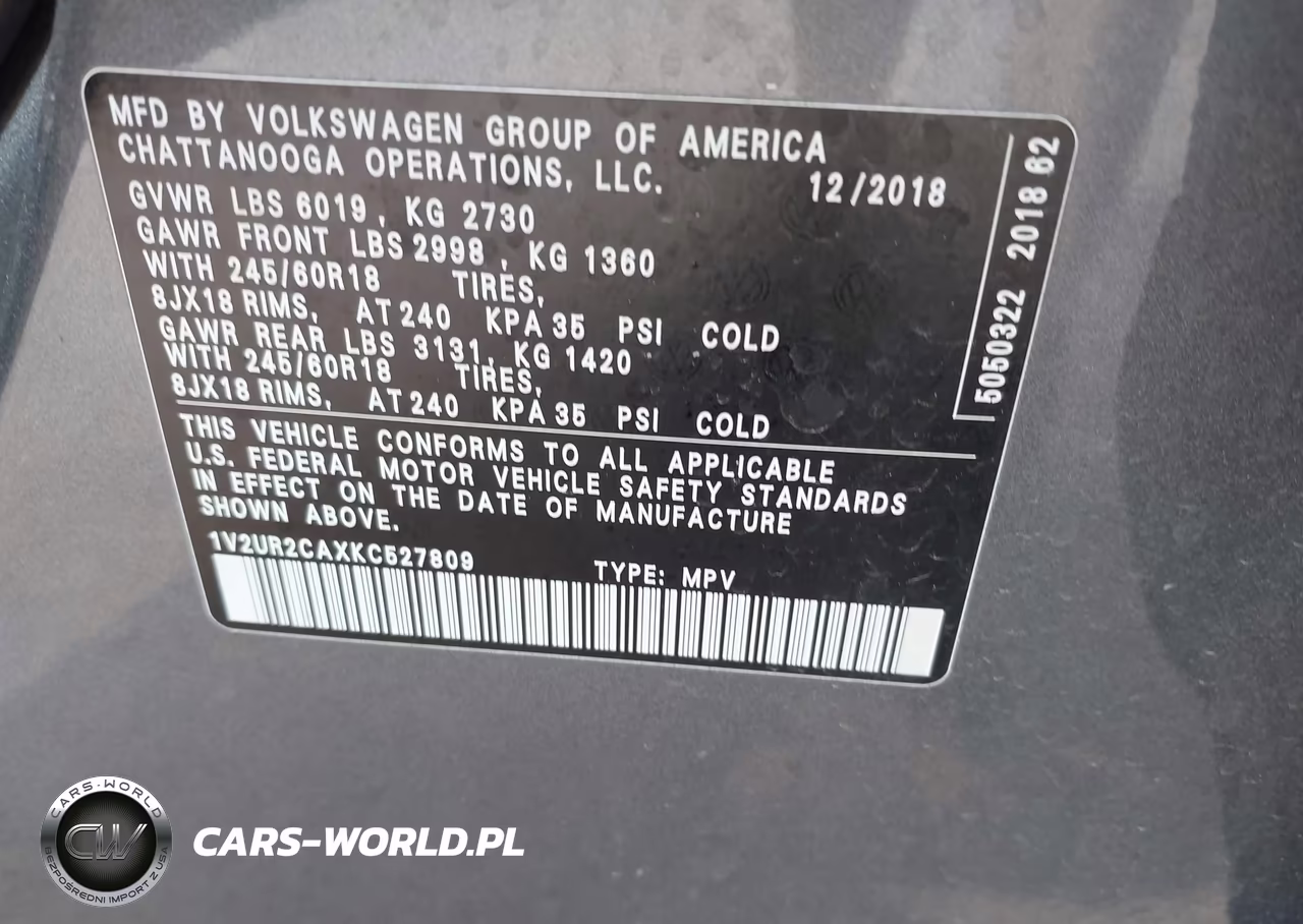 2019 Volkswagen Atlas 3.6L V6 Se W-Technology VIN:1V2UR2CAXKC527809 - 9