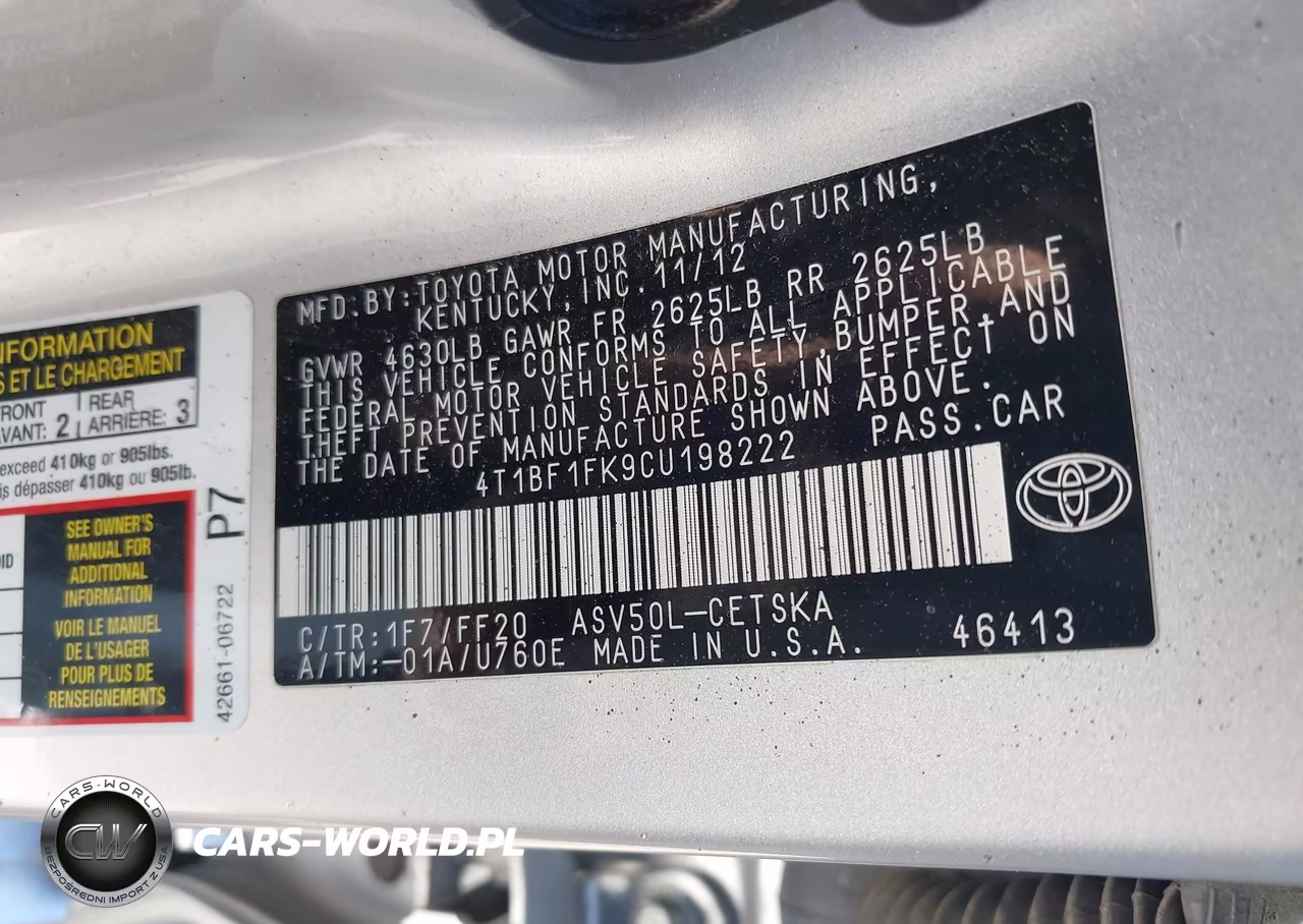 2012 Toyota Camry Se VIN:4T1BF1FK9CU198222 - 9