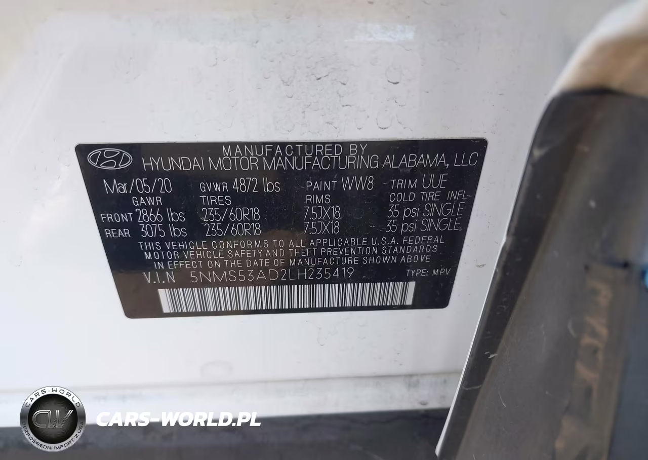 2020 Hyundai Santa Fe Limited VIN:5NMS53AD2LH235419 - 9