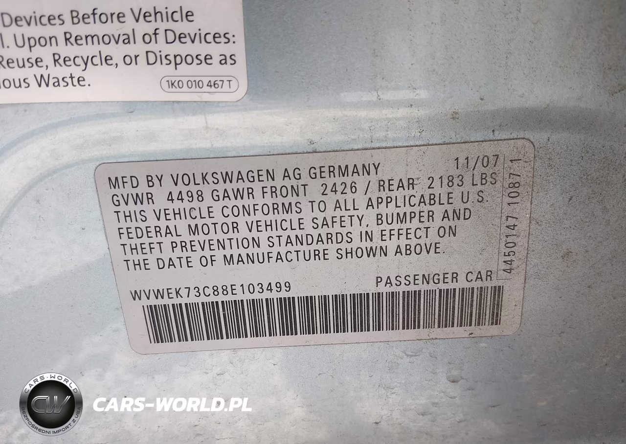 2008 Volkswagen Passat Lux VIN:WVWEK73C88E103499 - 9