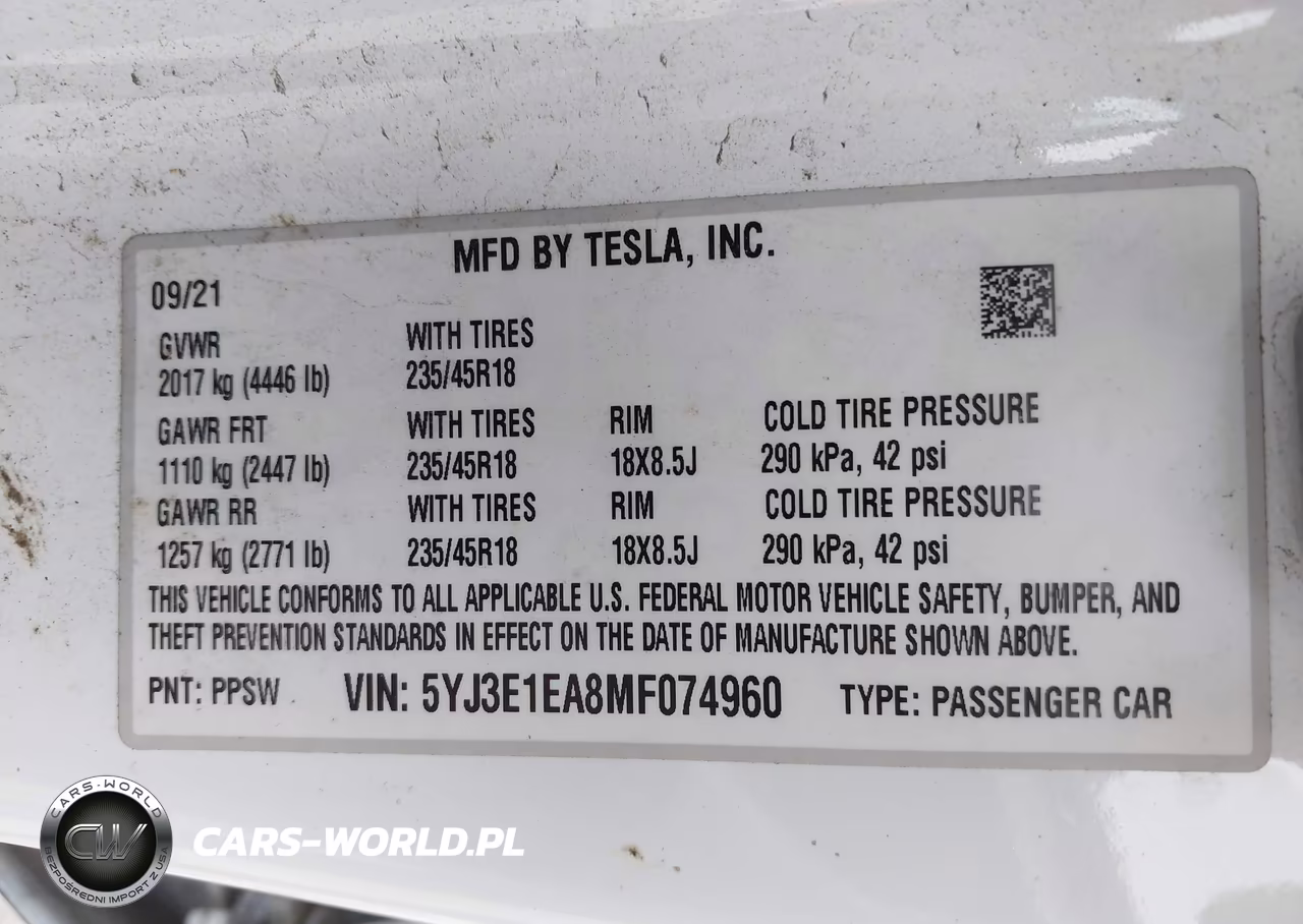 2021 Tesla Model 3 Standard Range Plus Rear-Wheel Drive VIN:5YJ3E1EA8MF074960 - 9