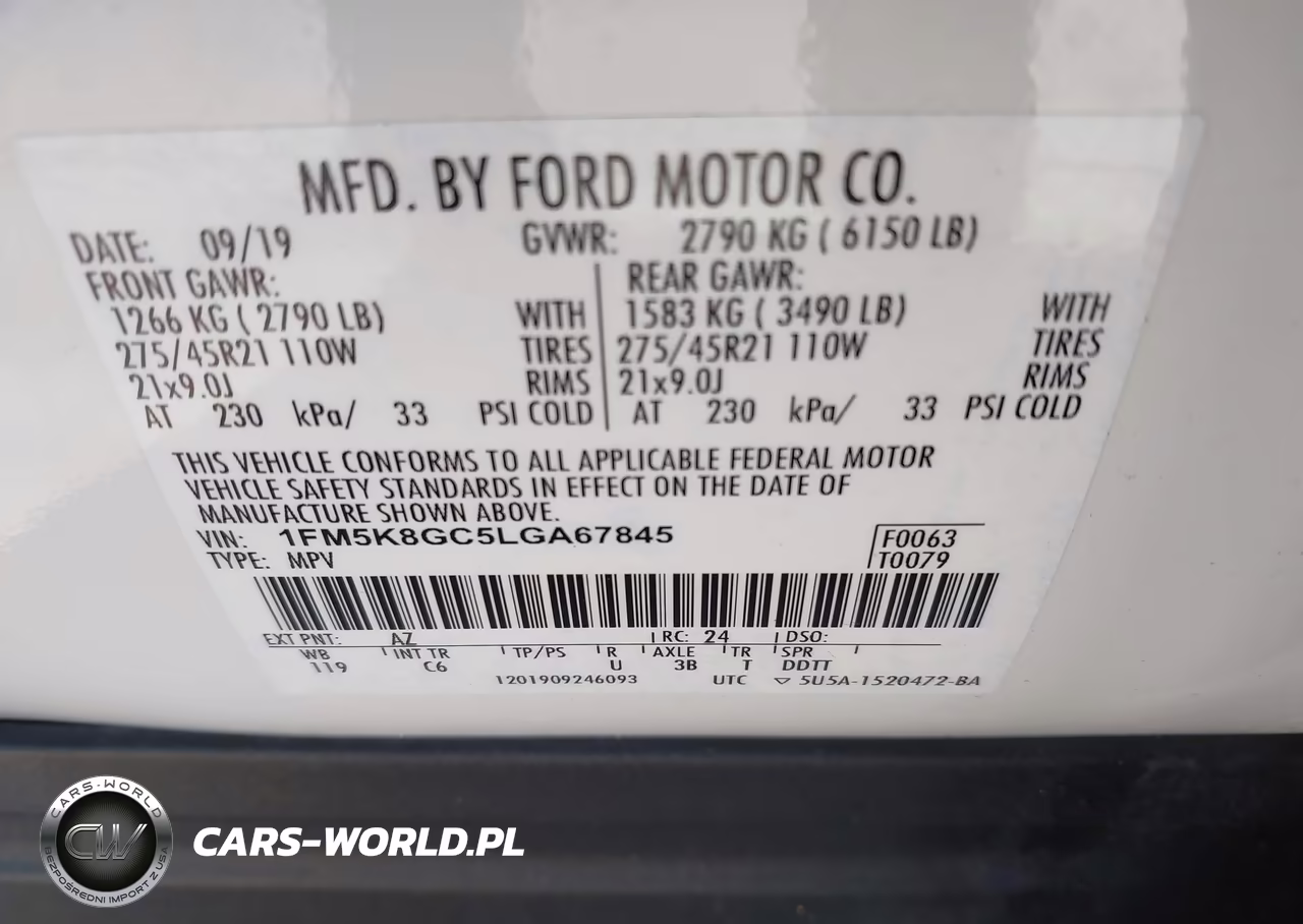 2020 Ford Explorer St VIN:1FM5K8GC5LGA67845 - 9