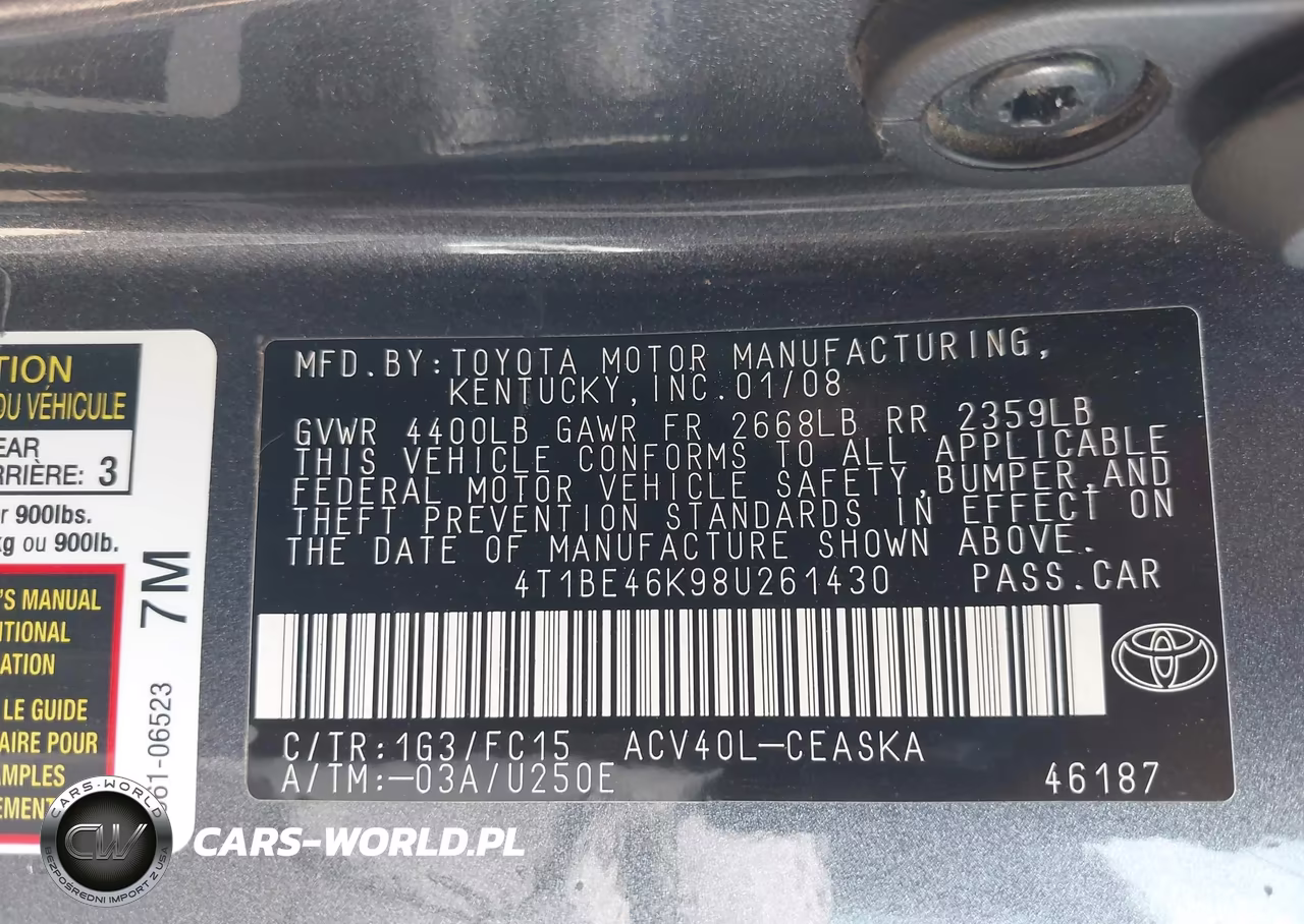 TOYOTA CAMRY CE VIN:4T1BE46K98U261430 - 9