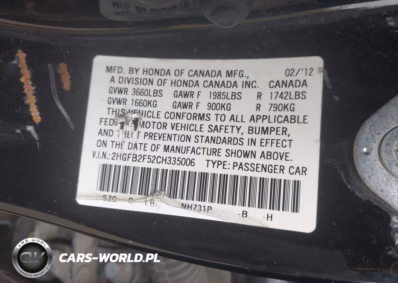 2012 Honda Civic Lx VIN:2HGFB2F52CH335006 - 9