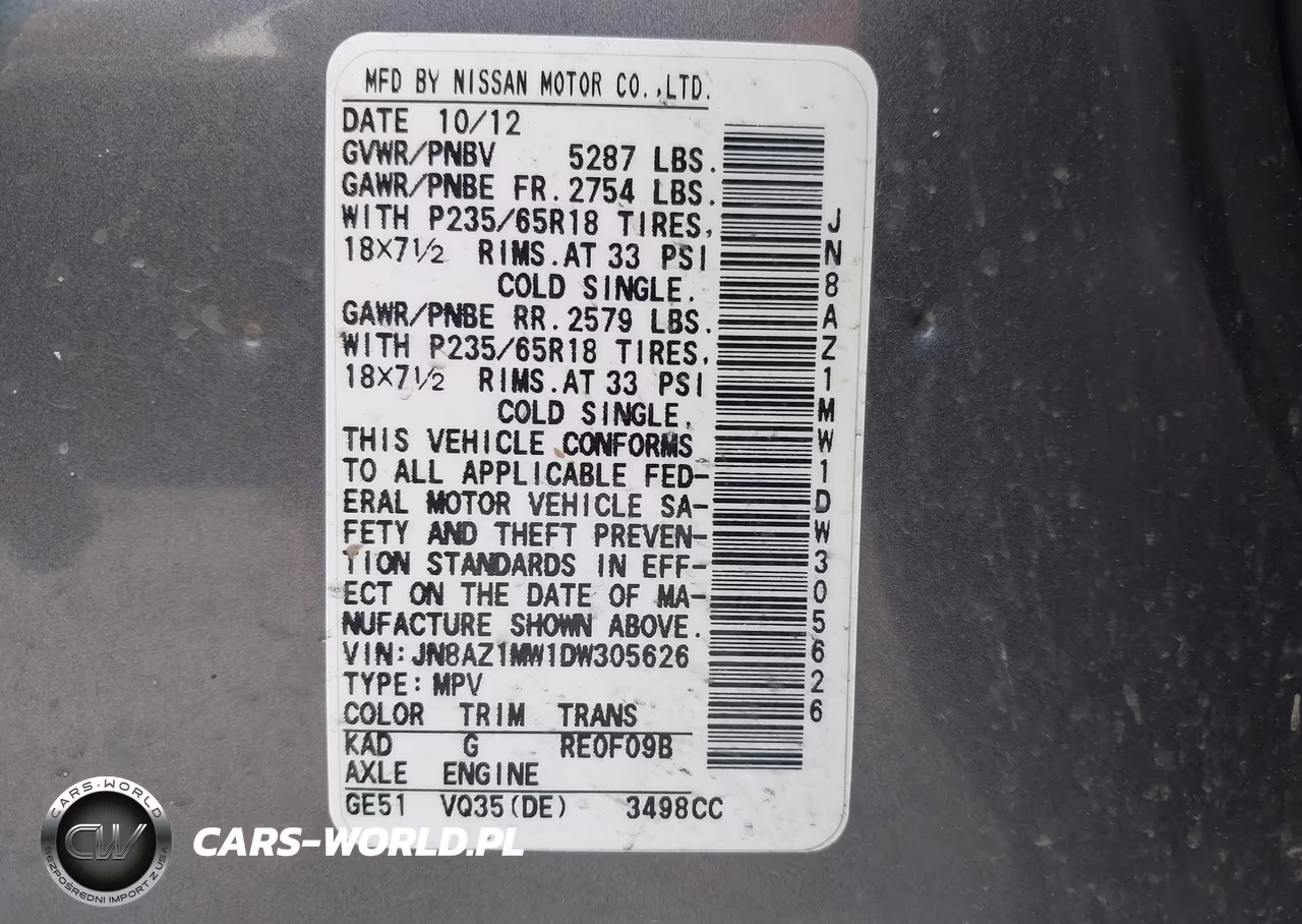 2013 Nissan Murano Sl VIN:JN8AZ1MW1DW305626 - 9