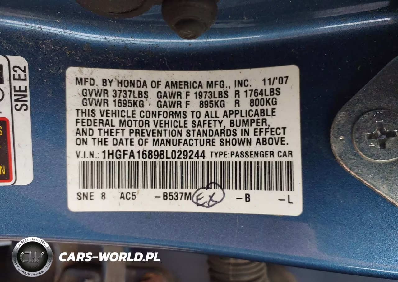 2008 Honda Civic Ex VIN:1HGFA16898L029244 - 9