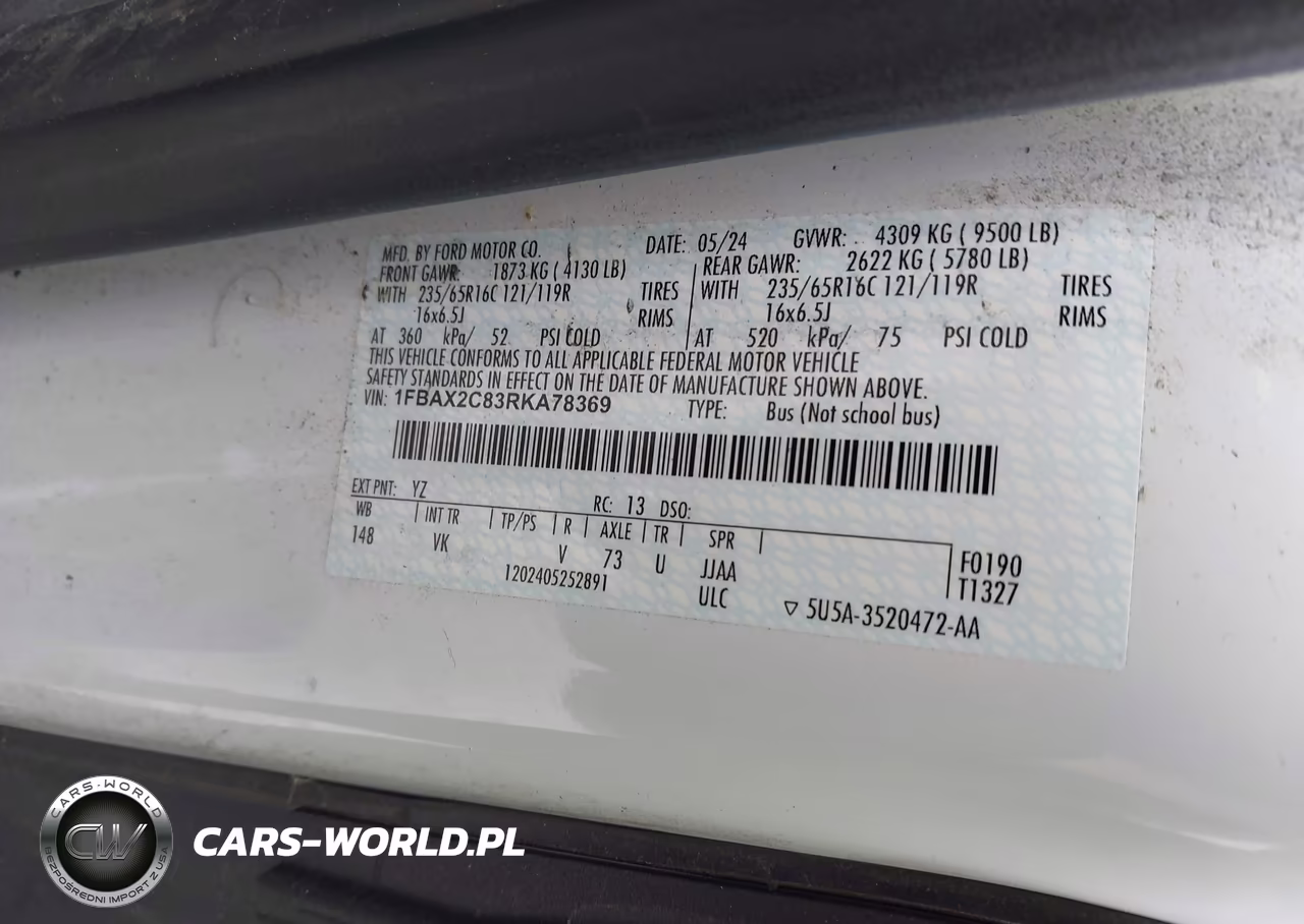 2024 Ford Transit-350 Passenger Van Xl VIN:1FBAX2C83RKA78369 - 9