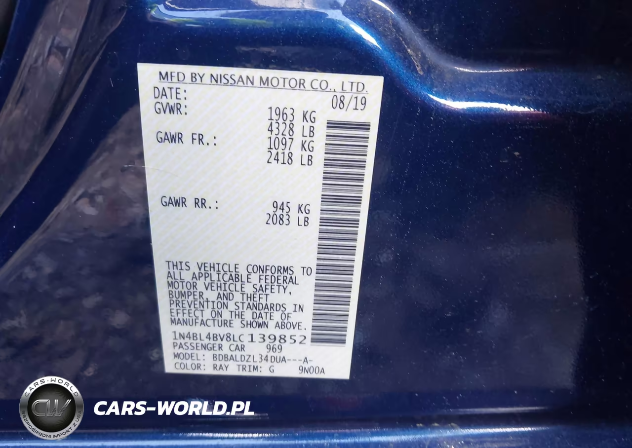 2020 Nissan Altima S Fwd VIN:1N4BL4BV8LC139852 - 9