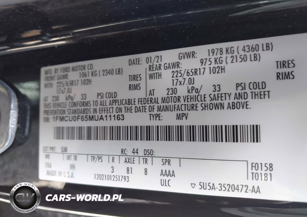2021 Ford Escape S VIN:1FMCU0F65MUA11163 - 9
