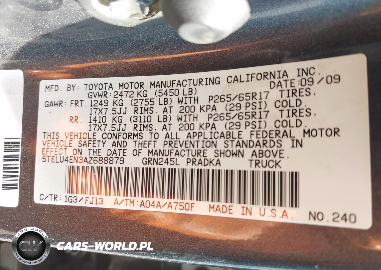 2010 Toyota Tacoma Base V6 VIN:5TELU4EN3AZ688879 - 9