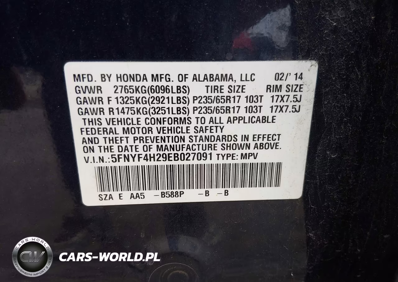 2014 Honda Pilot Lx VIN:5FNYF4H29EB027091 - 9