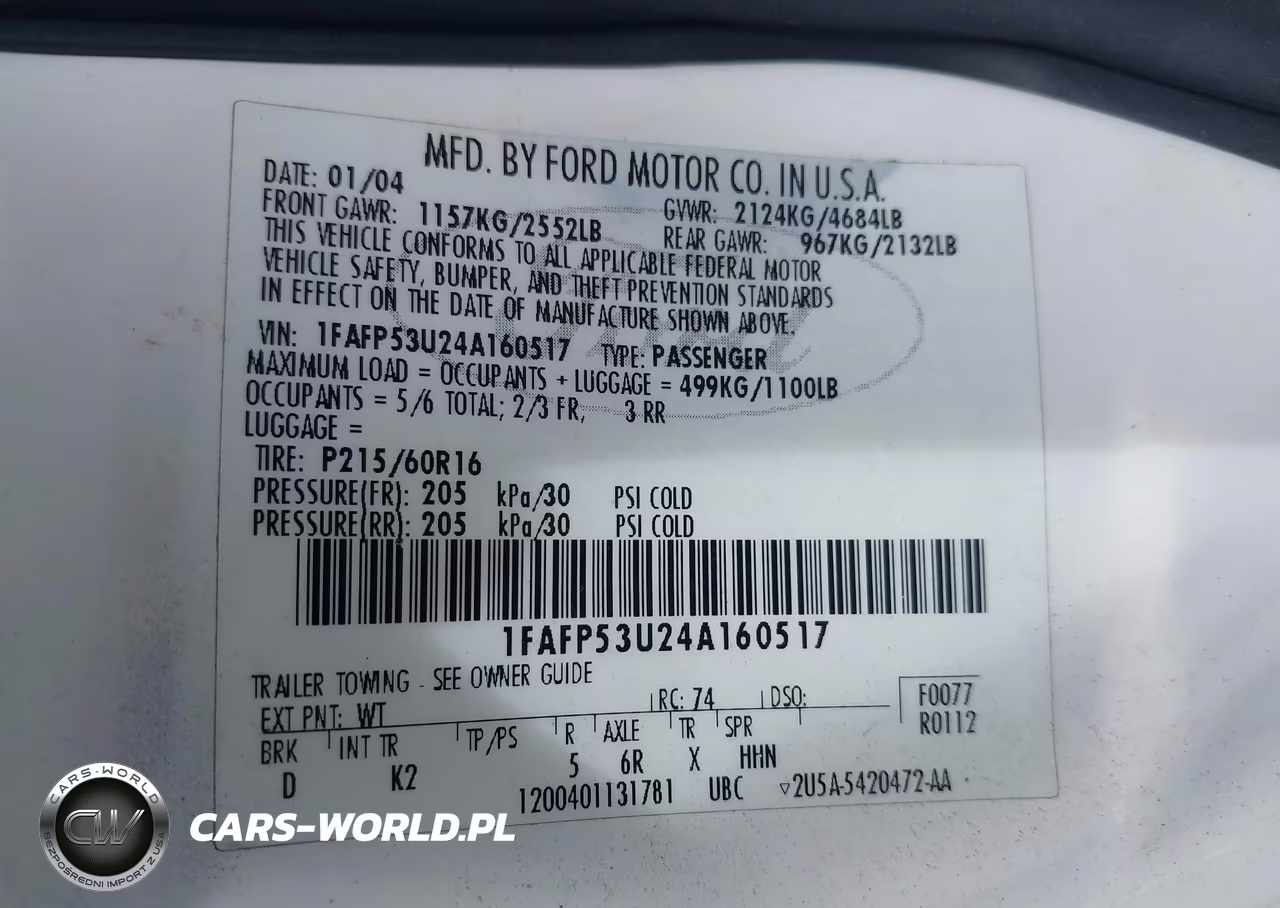 2004 Ford Taurus Se VIN:1FAFP53U24A160517 - 9