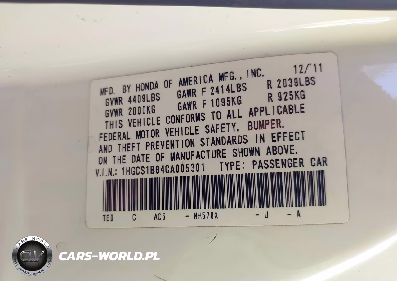 2012 Honda Accord 2.4 Ex-L VIN:1HGCS1B84CA005301 - 9