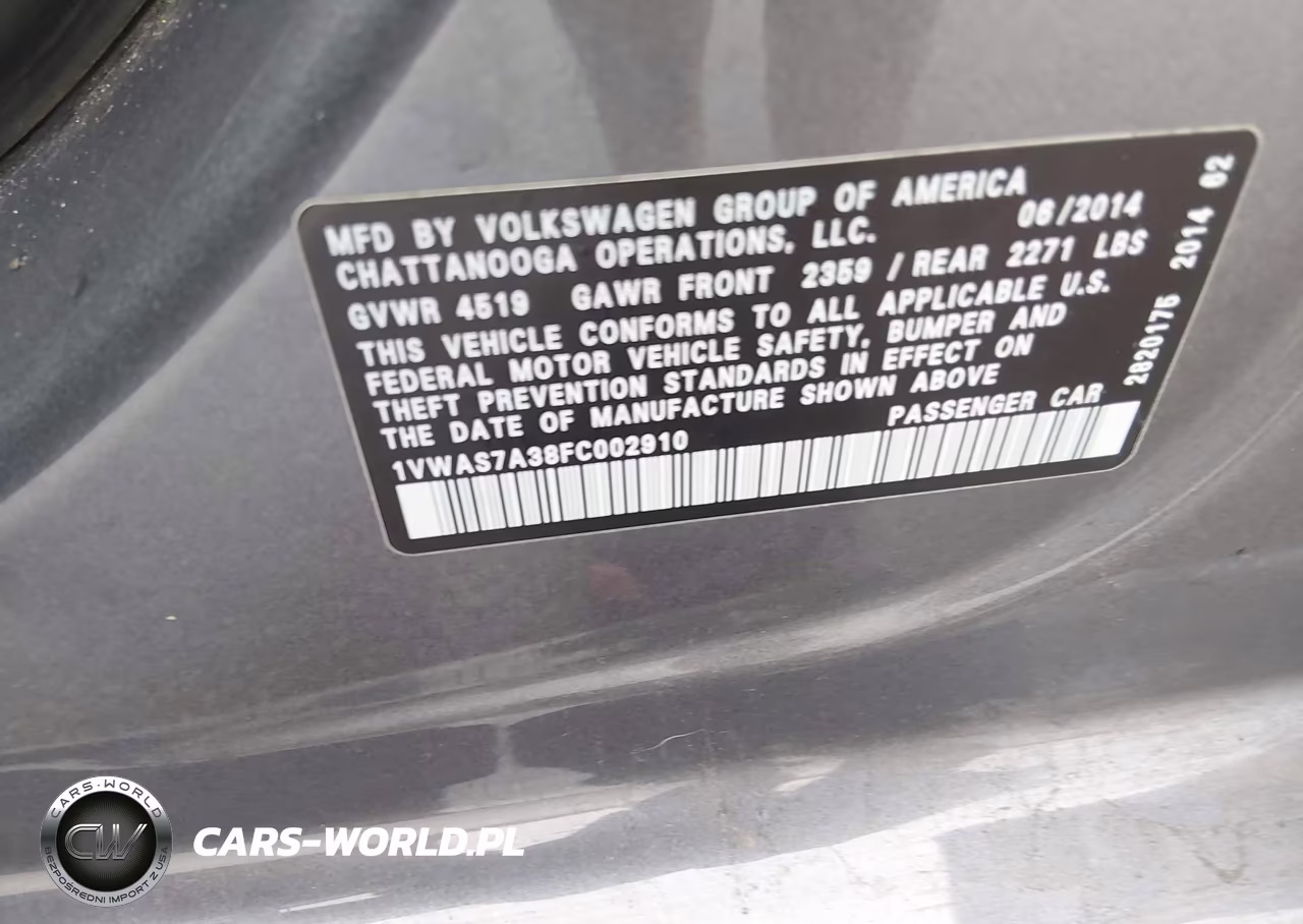 2015 Volkswagen Passat 1.8T Wolfsburg Edition VIN:1VWAS7A38FC002910 - 9
