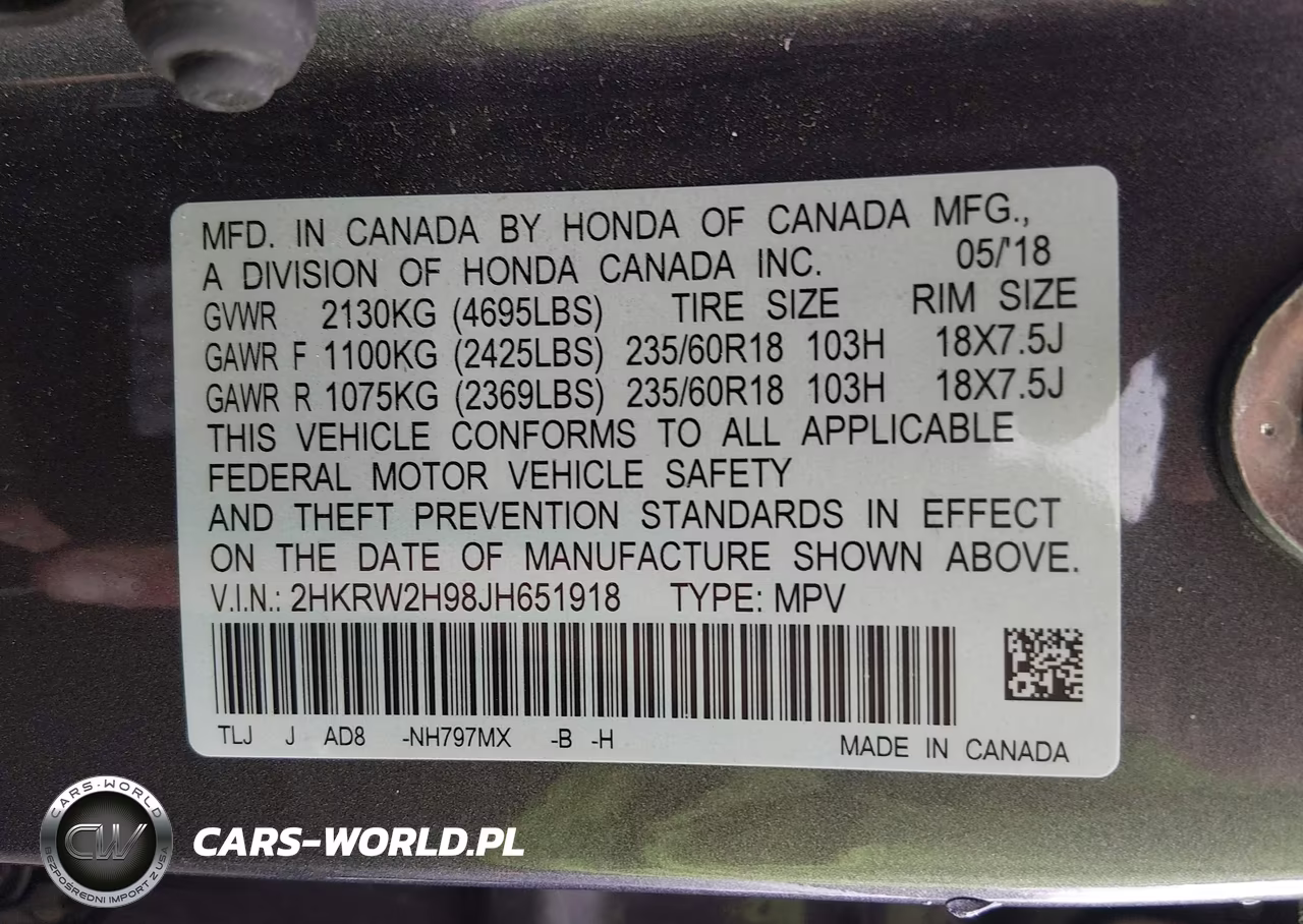2018 Honda Cr-V Touring VIN:2HKRW2H98JH651918 - 9