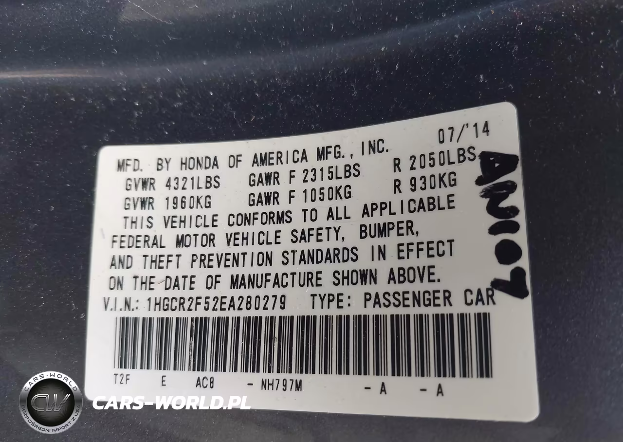 2014 Honda Accord Sport VIN:1HGCR2F52EA280279 - 9