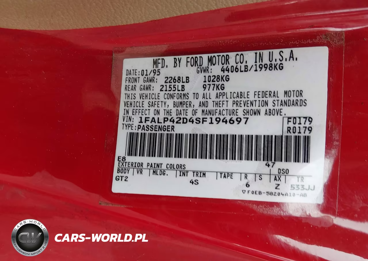 1995 Ford Mustang Cobra Svt VIN:1FALP42D4SF194697 - 9