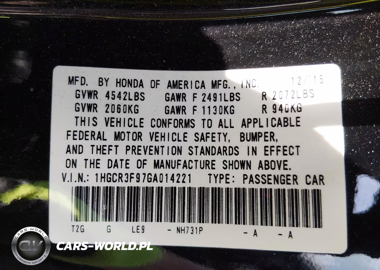 2016 Honda Accord Touring VIN:1HGCR3F97GA014221 - 9