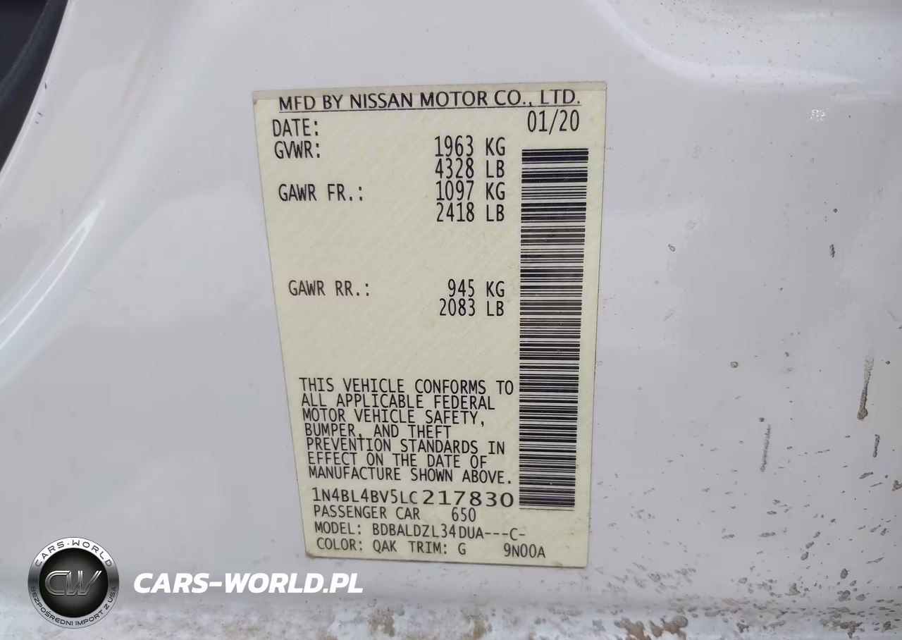 2020 Nissan Altima S Fwd VIN:1N4BL4BV5LC217830 - 9