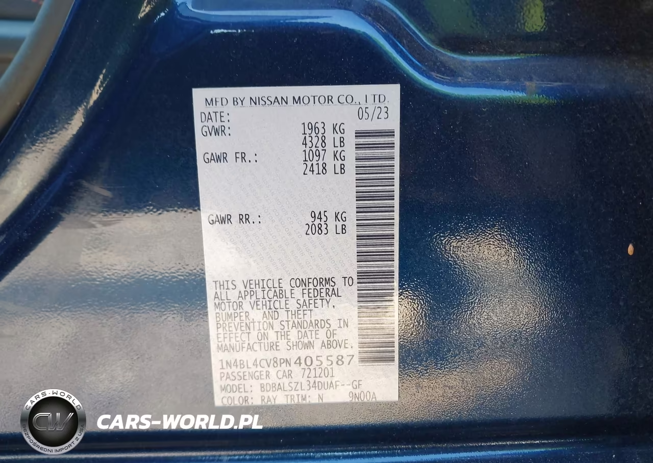 2023 Nissan Altima Sr Fwd VIN:1N4BL4CV8PN405587 - 9