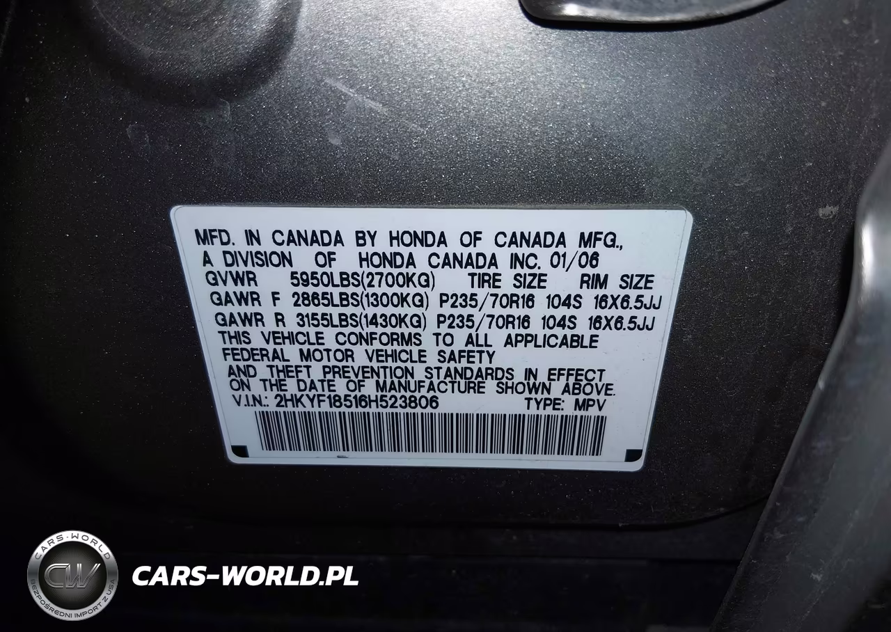2006 Honda Pilot Ex-L VIN:2HKYF18516H523806 - 9
