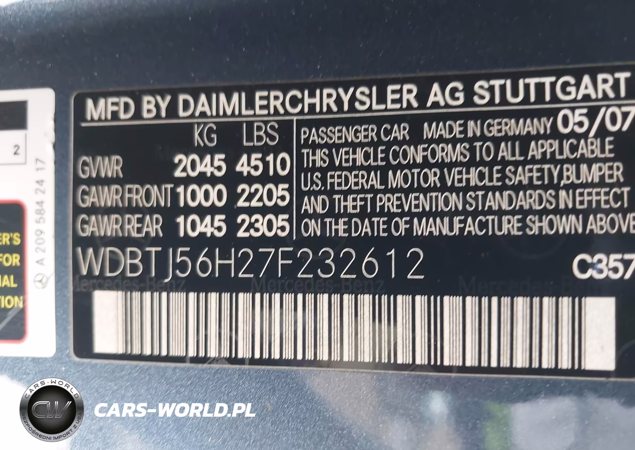 2007 Mercedes-Benz Clk 350 VIN:WDBTJ56H27F232612 - 9