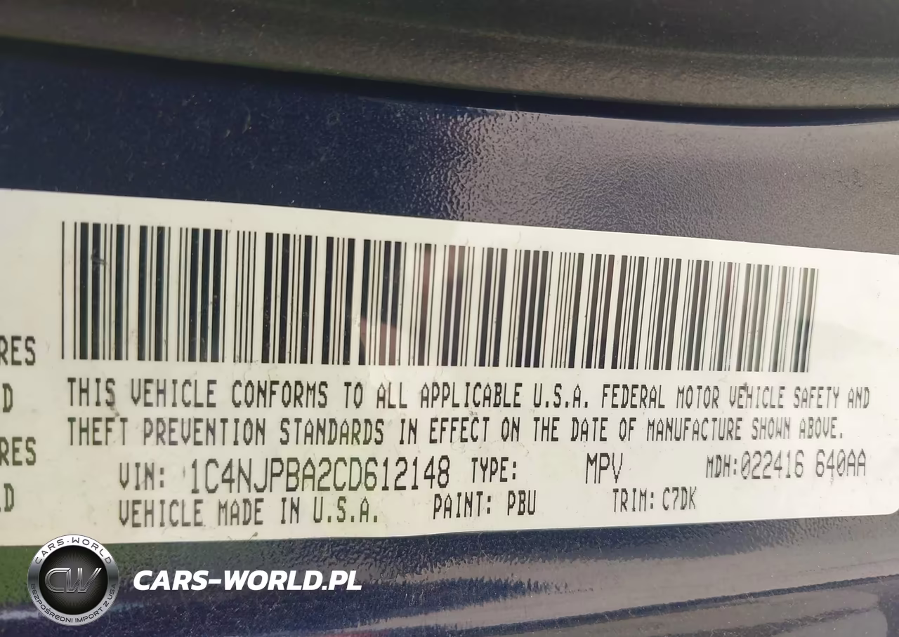 2012 Jeep Patriot Sport VIN:1C4NJPBA2CD612148 - 9