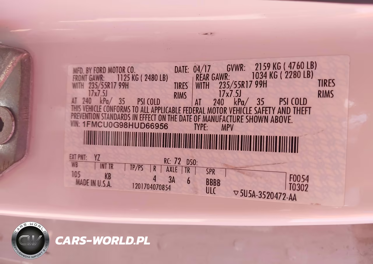 2017 Ford Escape Se VIN:1FMCU0G98HUD66956 - 9