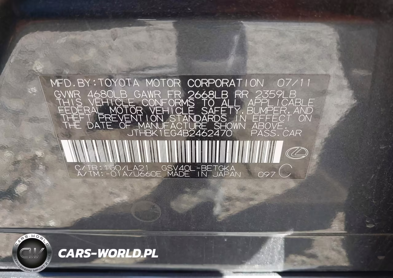 2011 Lexus Es 350 VIN:JTHBK1EG4B2462470 - 9