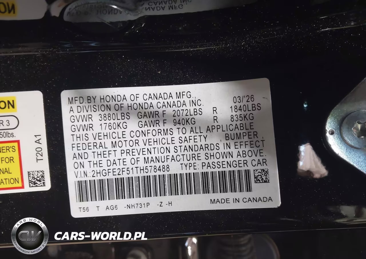 2026 Honda Civic Sport VIN:2HGFE2F51TH578488 - 9