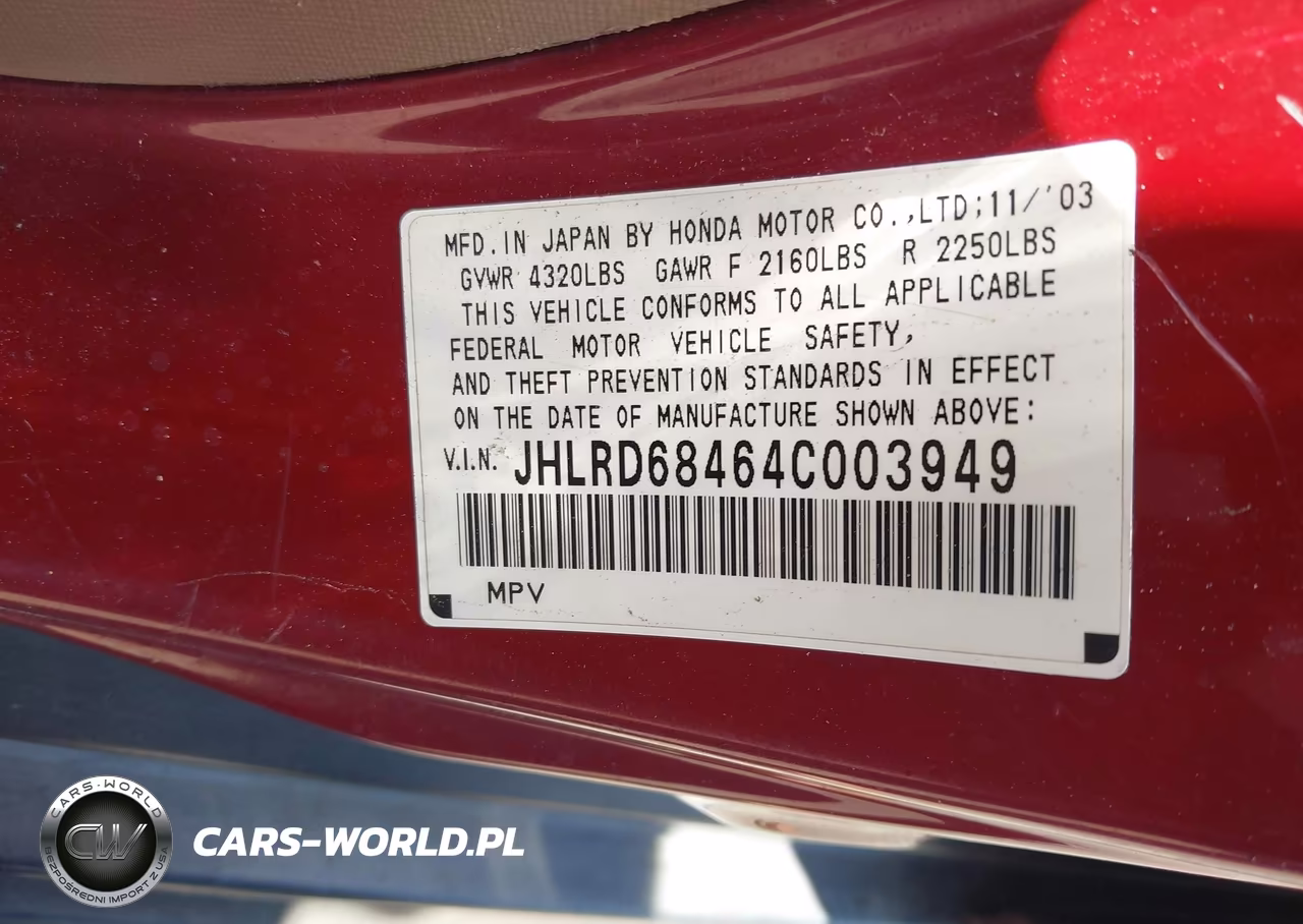 2004 Honda Cr-V Lx VIN:JHLRD68464C003949 - 9