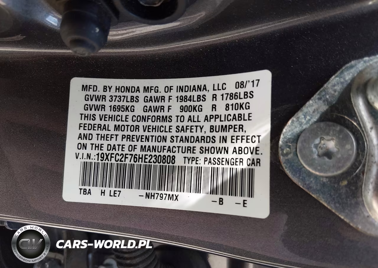 2017 Honda Civic Ex VIN:19XFC2F76HE230808 - 9