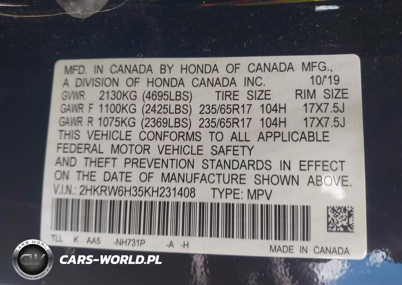 2019 Honda Cr-V Lx VIN:2HKRW6H35KH231408 - 9