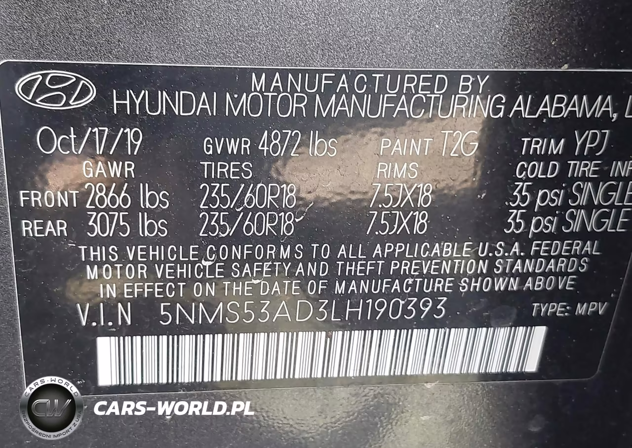 2020 Hyundai Santa Fe Limited VIN:5NMS53AD3LH190393 - 9