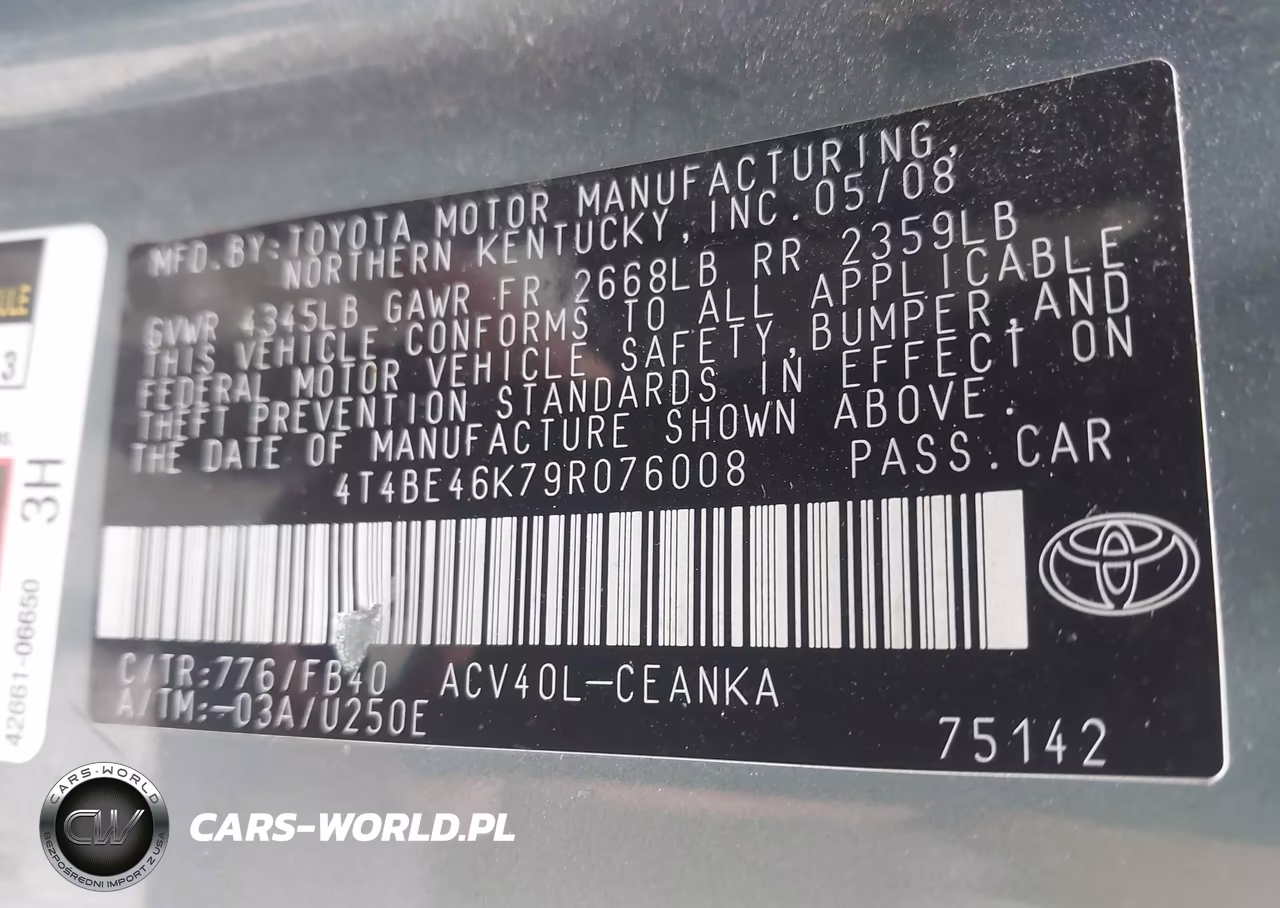 2009 Toyota Camry Le VIN:4T4BE46K79R076008 - 9