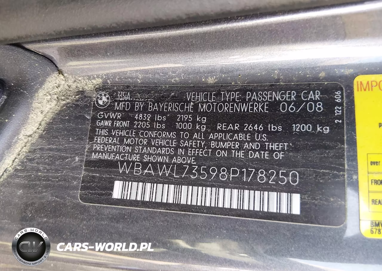 2008 BMW 335 I VIN:WBAWL73598P178250 - 9