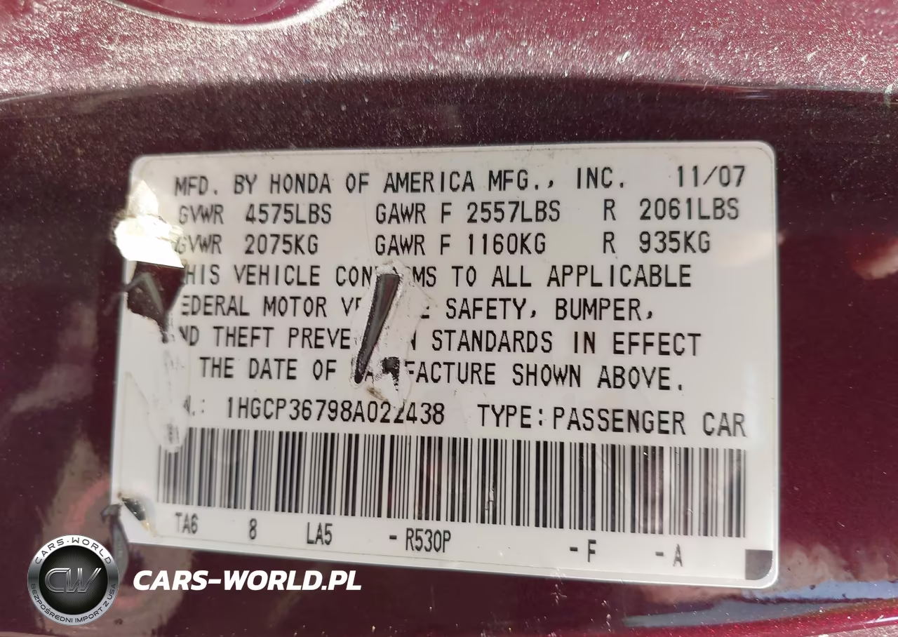 2008 Honda Accord 3.5 Ex VIN:1HGCP36798A022438 - 9
