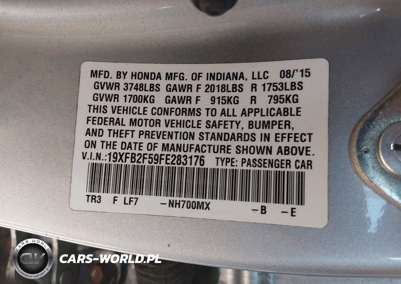 2015 Honda Civic Lx VIN:19XFB2F59FE283176 - 9