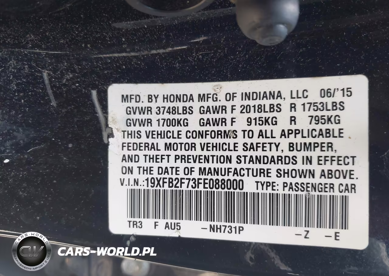 2015 Honda Civic Se VIN:19XFB2F73FE088000 - 9