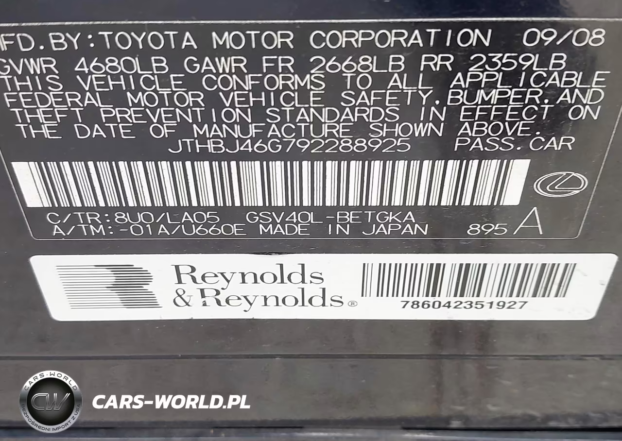 2009 Lexus Es 350 VIN:JTHBJ46G792288925 - 9