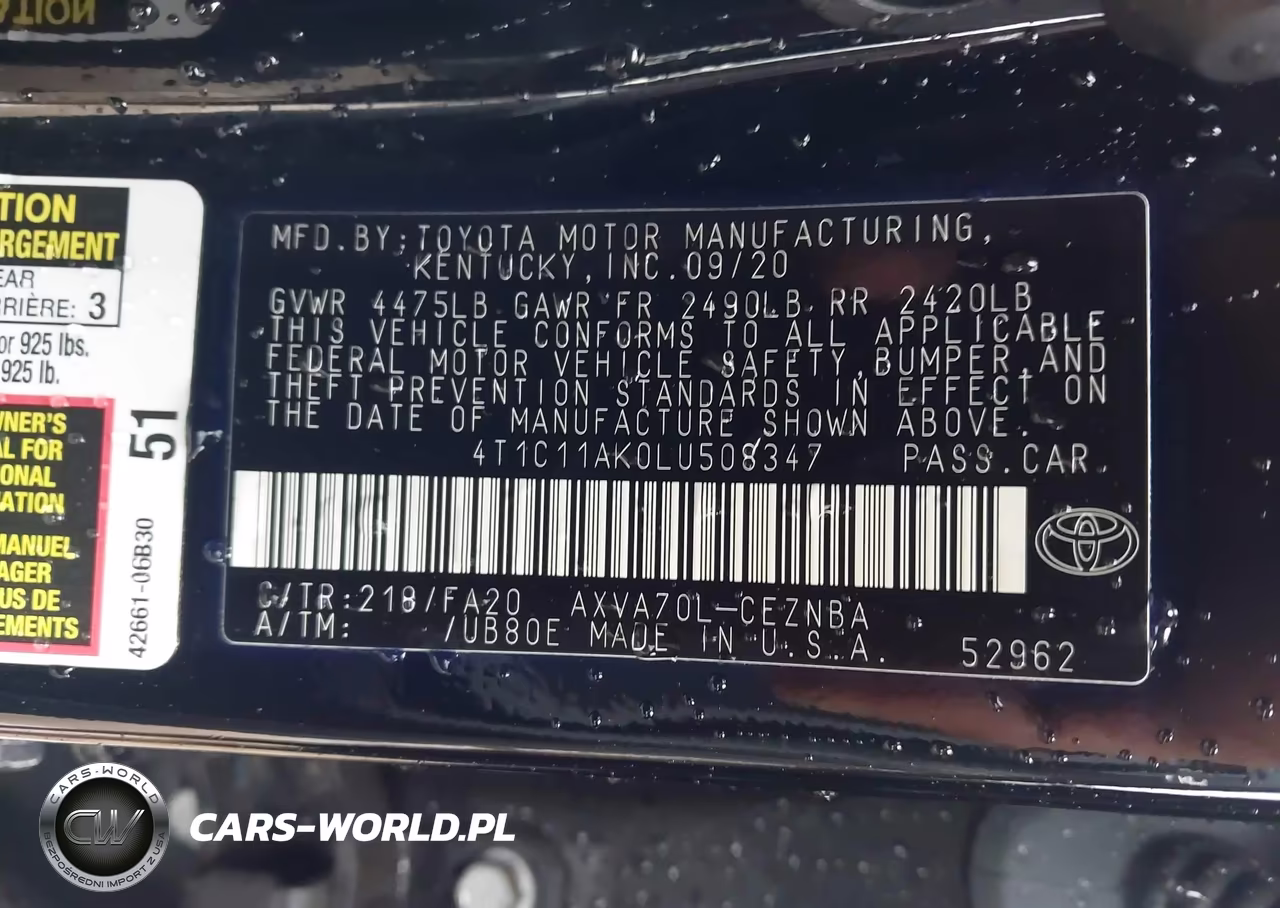 2020 Toyota Camry Le VIN:4T1C11AK0LU508347 - 9
