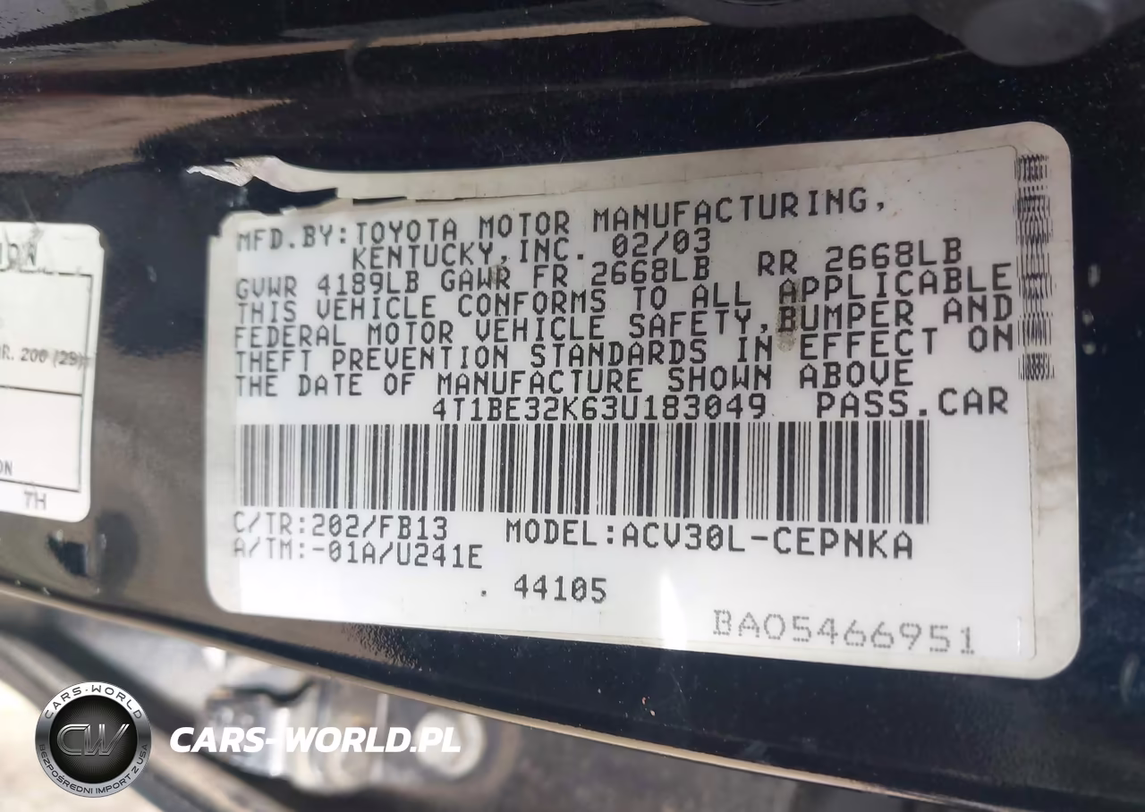 2003 Toyota Camry Le VIN:4T1BE32K63U183049 - 9