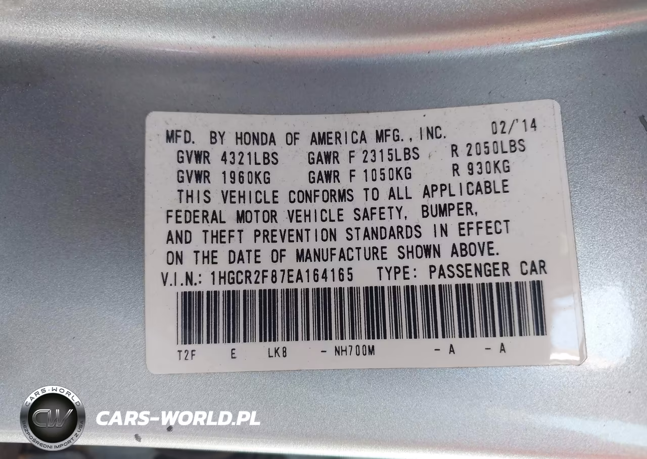2014 Honda Accord Ex-L VIN:1HGCR2F87EA164165 - 9
