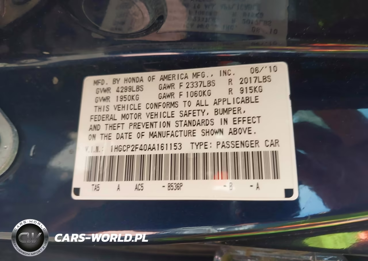2010 Honda Accord 2.4 Lx-P VIN:1HGCP2F40AA161153 - 9