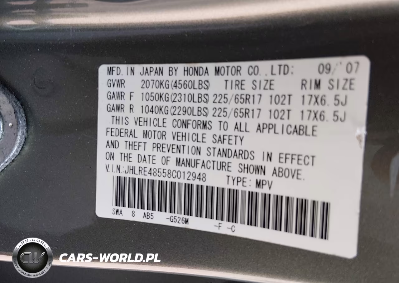 2008 Honda Cr-V Ex VIN:JHLRE48558C012948 - 9